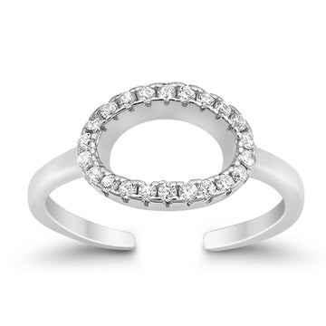 Silver Toe Ring Simulated Cubic Zirconia Adjustable Band 925 Sterling Silver (7mm)